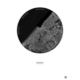 Affiche Rabat – Poster vue satellite 10km N&B | Gravura – Fond clair