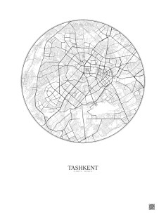 Affiche Tashkent – Poster carte de ville 10km | Gravura – Fond clair