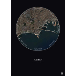 Affiche Naples – Poster vue satellite 2.5km Couleur | Gravura – Fond foncé
