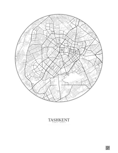 Affiche Tashkent – Poster carte de ville 10km | Gravura – Fond clair
