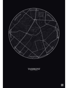 Affiche Tashkent – Poster carte de ville 2.5km | Gravura – Fond foncé