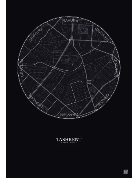 Affiche Tashkent – Poster carte de ville 2.5km | Gravura – Fond foncé