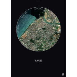 Affiche Rabat – Poster vue satellite 2.5km Couleur | Gravura – Fond foncé