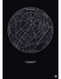 Affiche Tashkent – Poster carte de ville 6km | Gravura – Fond foncé