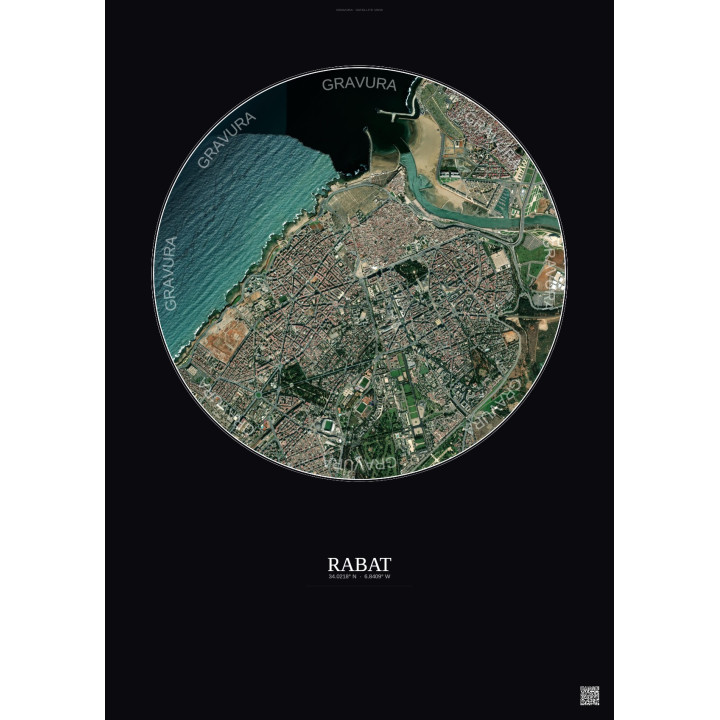 Affiche Rabat – Poster vue satellite 2.5km Couleur | Gravura – Fond foncé