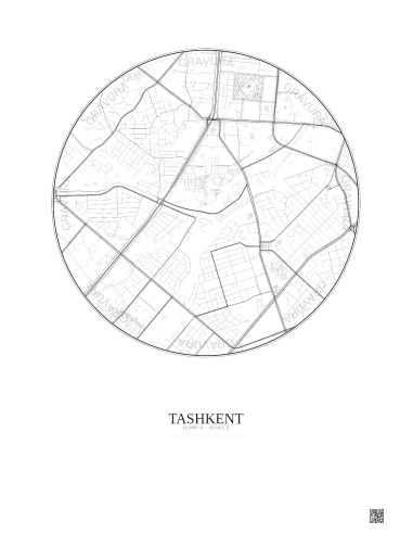Affiche Tashkent – Poster carte de ville 2.5km | Gravura – Fond clair