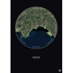 Affiche Naples – Poster vue satellite 10km Couleur | Gravura – Fond foncé