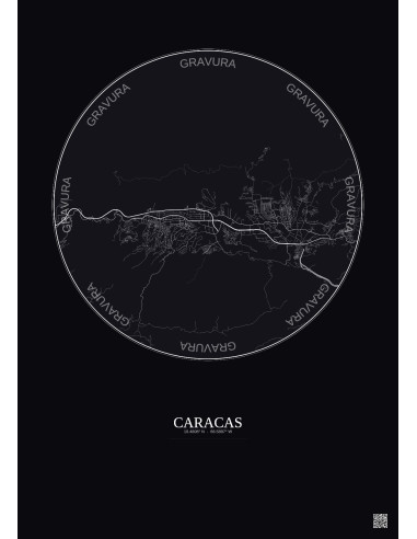Affiche Caracas – Poster carte de ville 10km | Gravura – Fond foncé