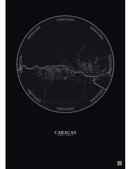 Affiche Caracas – Poster carte de ville 10km | Gravura – Fond foncé