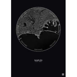 Affiche Naples – Poster vue satellite 2.5km N&B | Gravura – Fond foncé