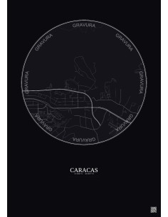 Affiche Caracas – Poster carte de ville 2.5km | Gravura – Fond foncé