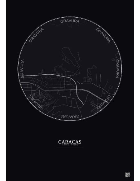 Affiche Caracas – Poster carte de ville 2.5km | Gravura – Fond foncé