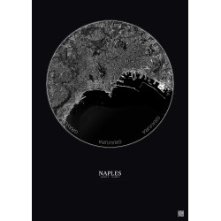 Affiche Naples – Poster vue satellite 5km N&B | Gravura – Fond foncé
