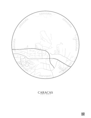 Affiche Caracas – Poster carte de ville 2.5km | Gravura – Fond clair