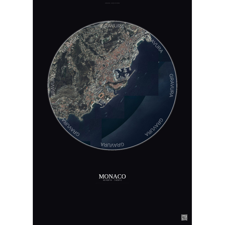 Affiche Monaco – Poster vue satellite 2.5km Couleur | Gravura – Fond foncé