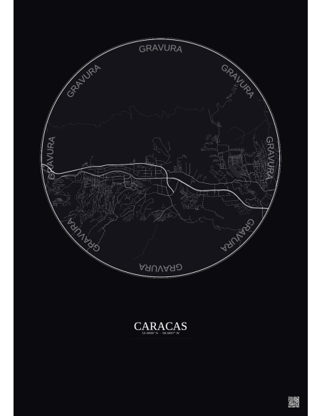 Affiche Caracas – Poster carte de ville 6km | Gravura – Fond foncé