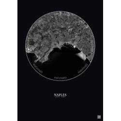 Affiche Naples – Poster vue satellite 10km N&B | Gravura – Fond foncé