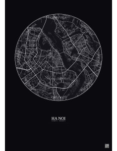 Affiche Ha Noi – Poster carte de ville 10km | Gravura – Fond foncé