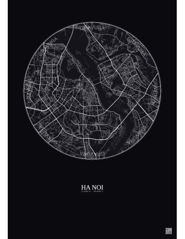 Affiche Ha Noi – Poster carte de ville 10km | Gravura – Fond foncé