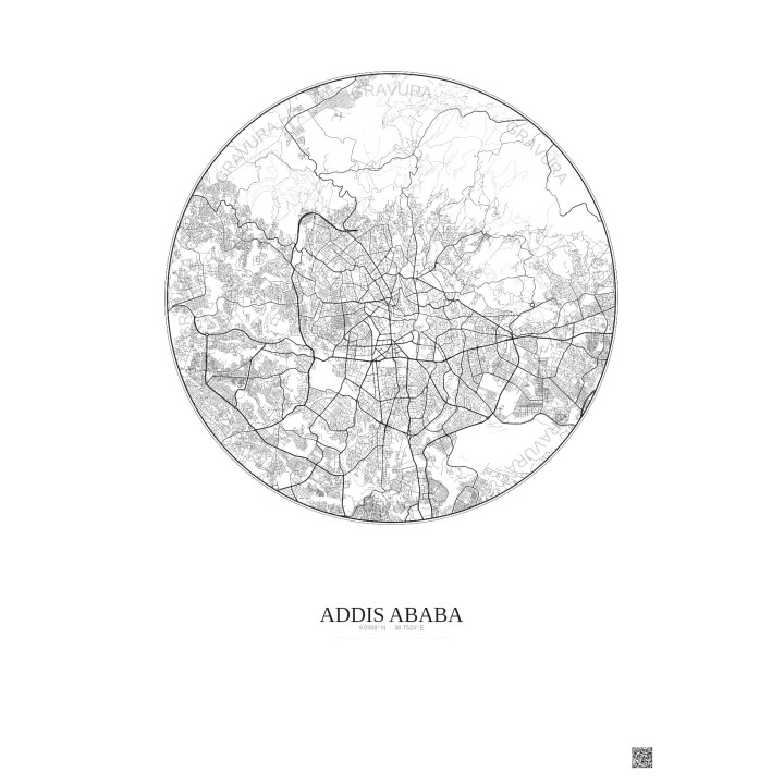 Affiche Addis Ababa – Poster carte de ville 10km | Gravura – Fond clair