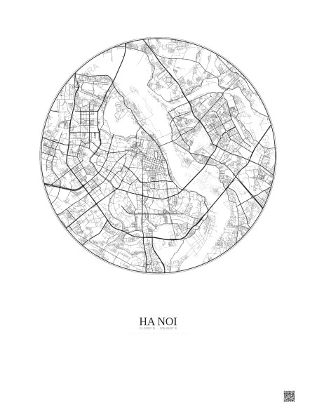 Affiche Ha Noi – Poster carte de ville 10km | Gravura – Fond clair