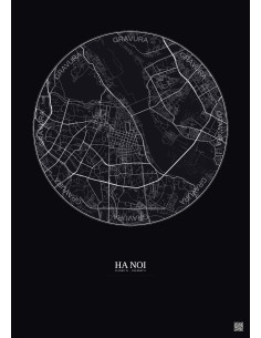 Affiche Ha Noi – Poster carte de ville 6km | Gravura – Fond foncé