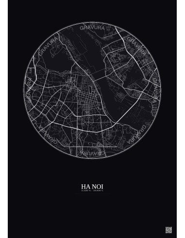 Affiche Ha Noi – Poster carte de ville 6km | Gravura – Fond foncé