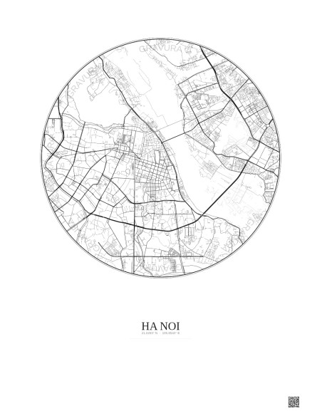 Affiche Ha Noi – Poster carte de ville 6km | Gravura – Fond clair