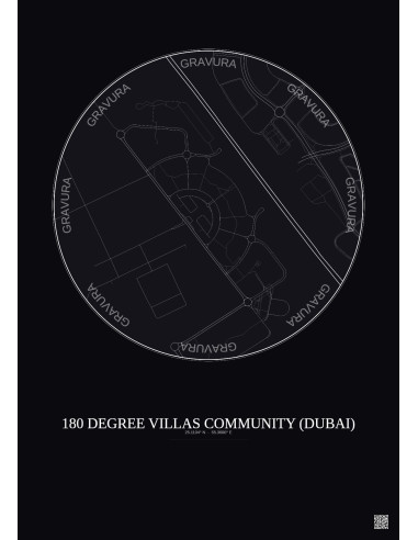 Affiche 180 Degree Villas Community – Poster carte de ville 1km | Gravura – Fond foncé