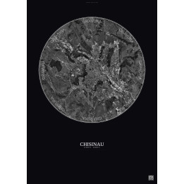 Affiche Chisinau – Poster vue satellite 10km N&B | Gravura – Fond foncé