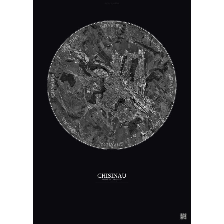 Affiche Chisinau – Poster vue satellite 10km N&B | Gravura – Fond foncé