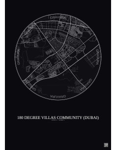 Affiche 180 Degree Villas Community – Poster carte de ville 10km | Gravura – Fond foncé