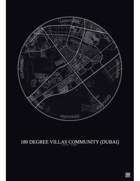 180 Degree Villas Community City Map Poster 10km | Gravura – Dark background