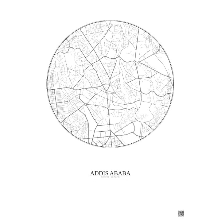 Affiche Addis Ababa – Poster carte de ville 2.5km | Gravura – Fond clair