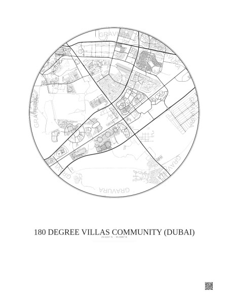 Affiche 180 Degree Villas Community – Poster carte de ville 10km | Gravura – Fond clair