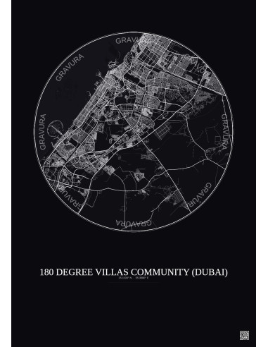 Affiche 180 Degree Villas Community – Poster carte de ville 30km | Gravura – Fond foncé
