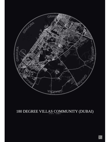 Affiche 180 Degree Villas Community – Poster carte de ville 30km | Gravura – Fond foncé