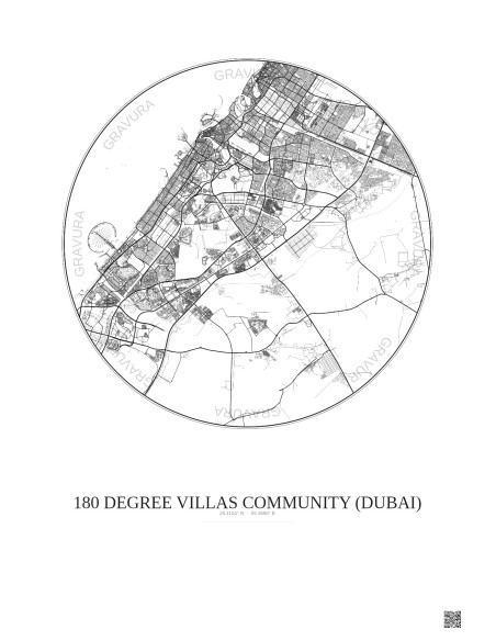 Affiche 180 Degree Villas Community – Poster carte de ville 30km | Gravura – Fond clair