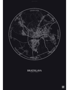 Affiche Bratislava – Poster carte de ville 10km | Gravura – Fond foncé