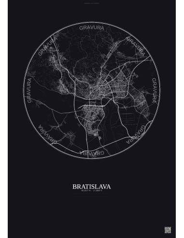 Bratislava City Map Poster 10km | Gravura – Dark background