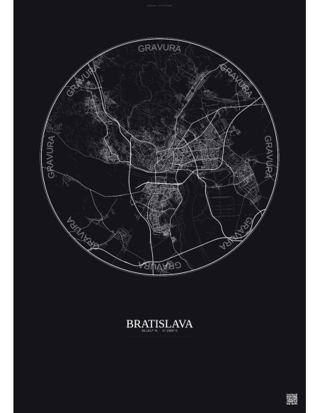 Bratislava City Map Poster 10km | Gravura – Dark background