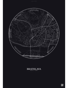 Affiche Bratislava – Poster carte de ville 2.5km | Gravura – Fond foncé