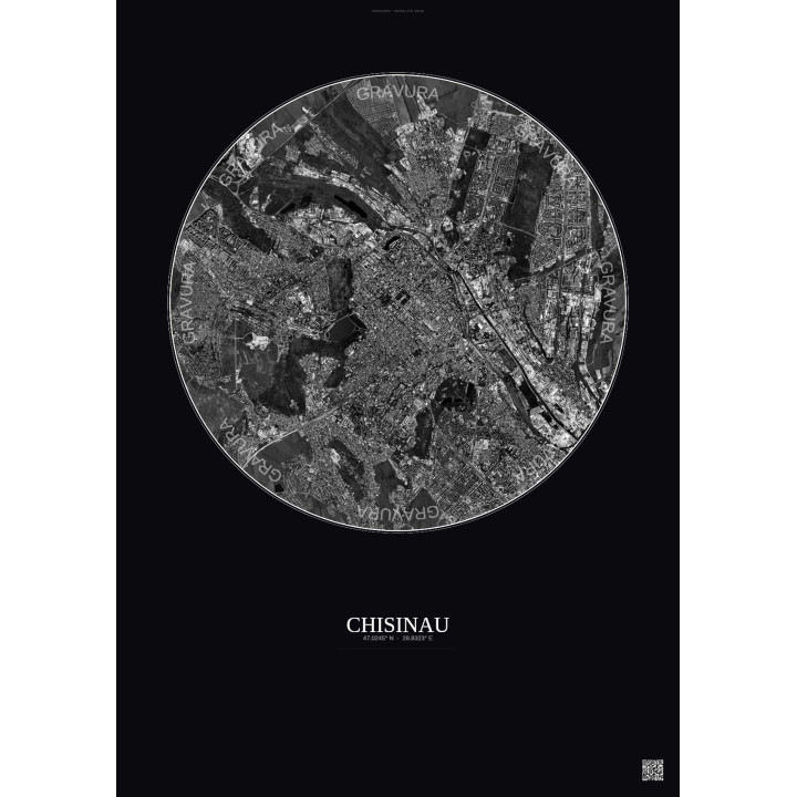 Affiche Chisinau – Poster vue satellite 6km N&B | Gravura – Fond foncé