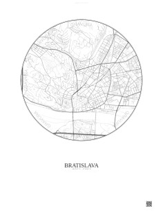 Affiche Bratislava – Poster carte de ville 2.5km | Gravura – Fond clair