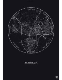 Affiche Bratislava – Poster carte de ville 6km | Gravura – Fond foncé