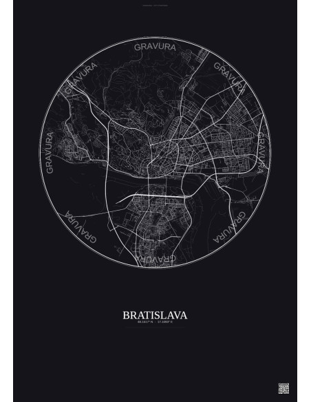 Affiche Bratislava – Poster carte de ville 6km | Gravura – Fond foncé