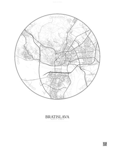 Bratislava City Map Poster 6km | Gravura – Light background