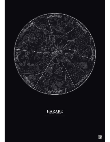 Affiche Harare – Poster carte de ville 10km | Gravura – Fond foncé