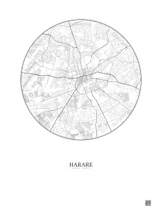 Affiche Harare – Poster carte de ville 10km | Gravura – Fond clair