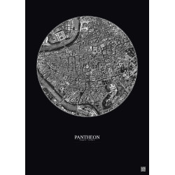 Affiche Pantheon – Poster vue satellite 1km N&B | Gravura – Fond foncé